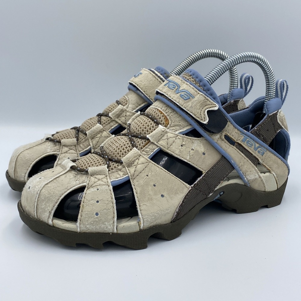 Teva Deacon Women's 7 Closed Toe Hiking Water Sandals Beige Blue 6568